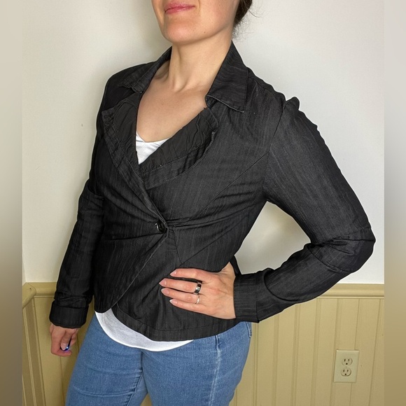 PacSun Jackets & Blazers - Industry PacSun Denim Jacket Gray Blazer Button Rouched Collar Women’s Large
